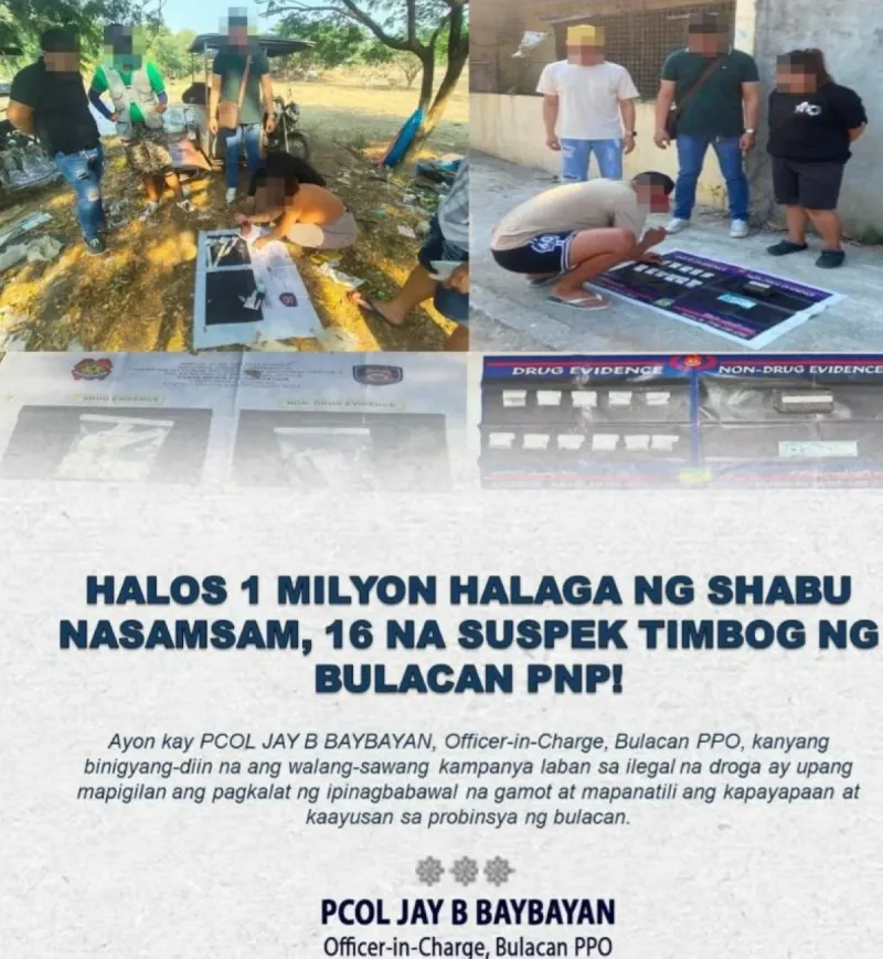 16 Arrested, P1M Shabu Seized in Bulacan Buy-Busts