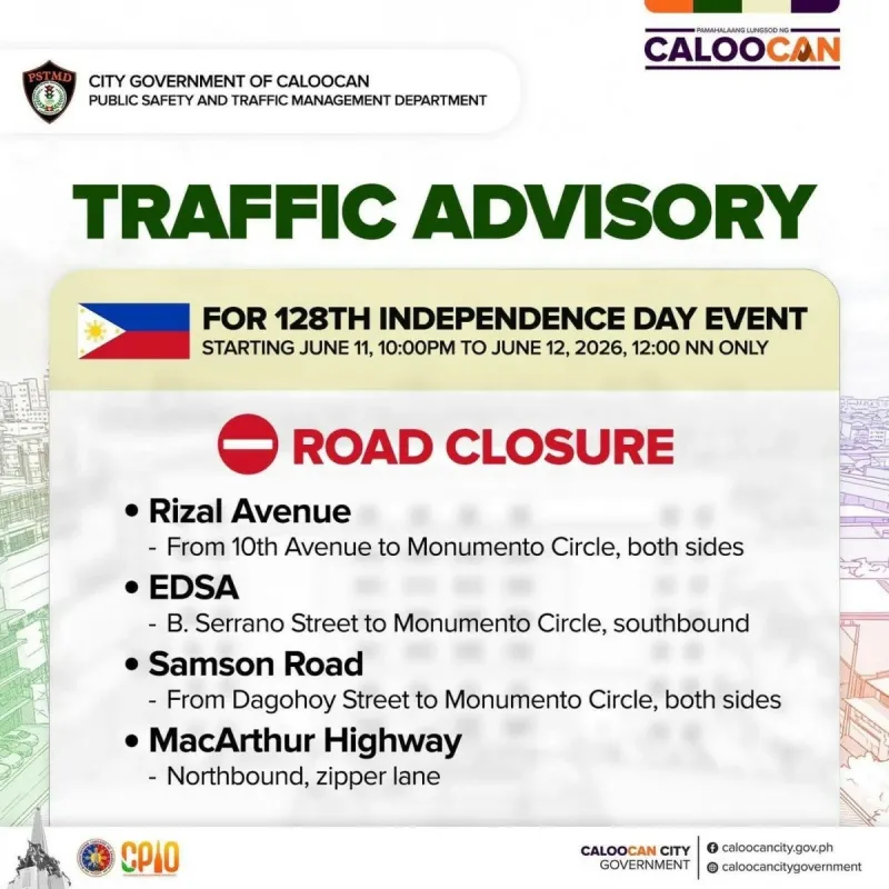 Caloocan City Issues Independence Day Traffic Advisory