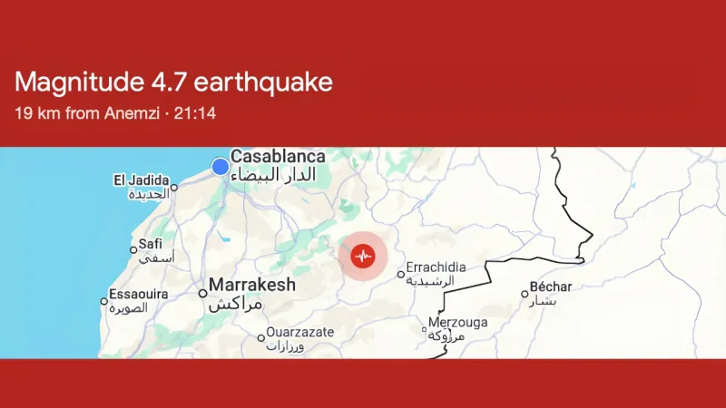 Earthquake Magnitude 4.7 Strikes Near Midelt, Morocco