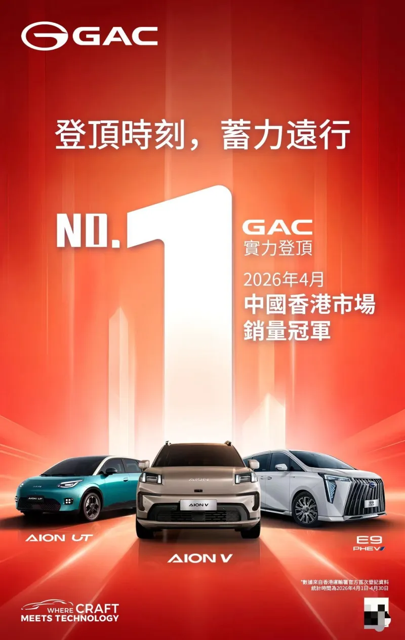 GAC Leads Hong Kong EV Sales in April 2026