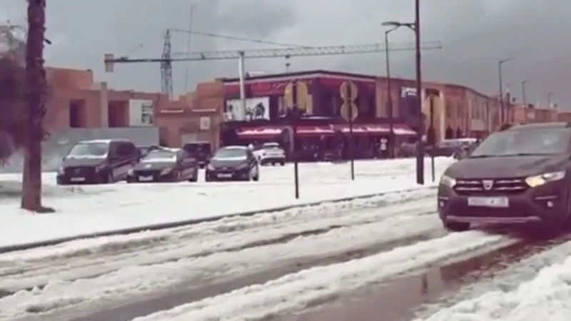 Hailstorm Turns Marrakech Streets White