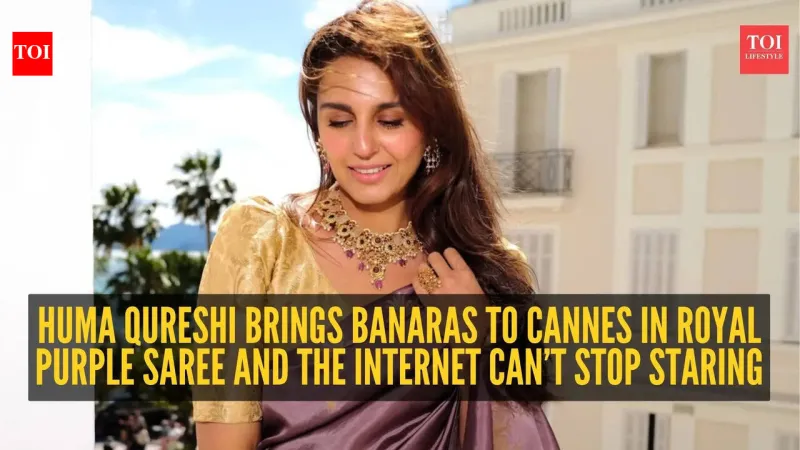 Huma Qureshi à Cannes 2026 en sari violet à motifs de palmiers
