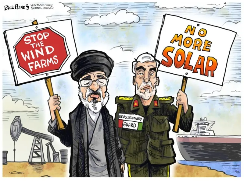 Iran cartoon mocks wind turbine protests
