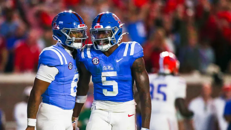 Mississippi RB Kewan Lacy Celebrates TD with QB Chambliss