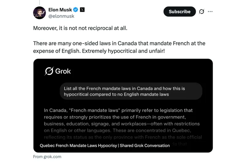 Musk Criticizes Canada's Language Laws After Air Canada CEO Exit