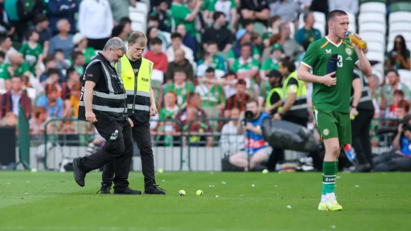 Tennis ball protest at Ireland-Qatar match