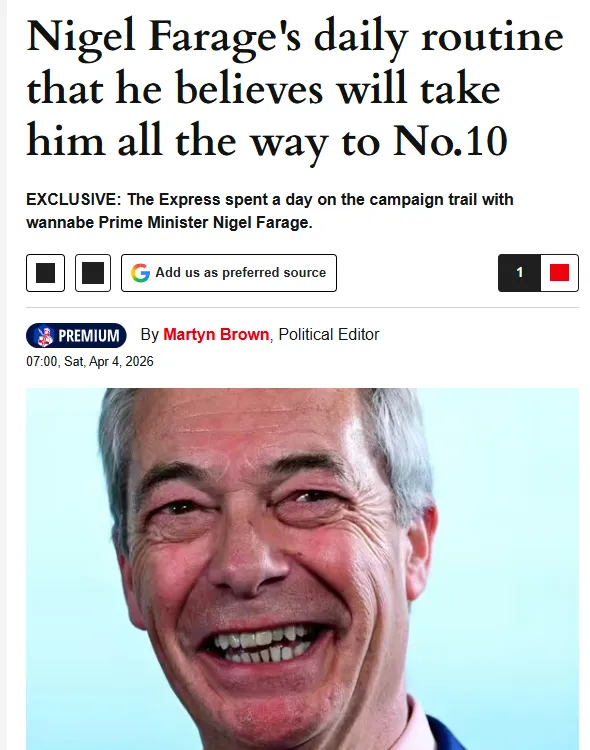 Presse UK : l'Express soutient Farage sans recul
