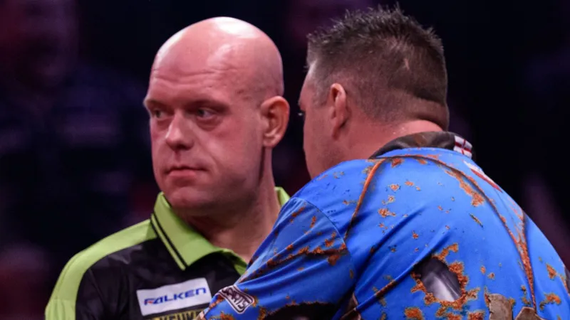 World Series of Darts Finals: Michael van Gerwen loses to Daryl Gurney as Luke Humphries, Gian van Veen progress in firs